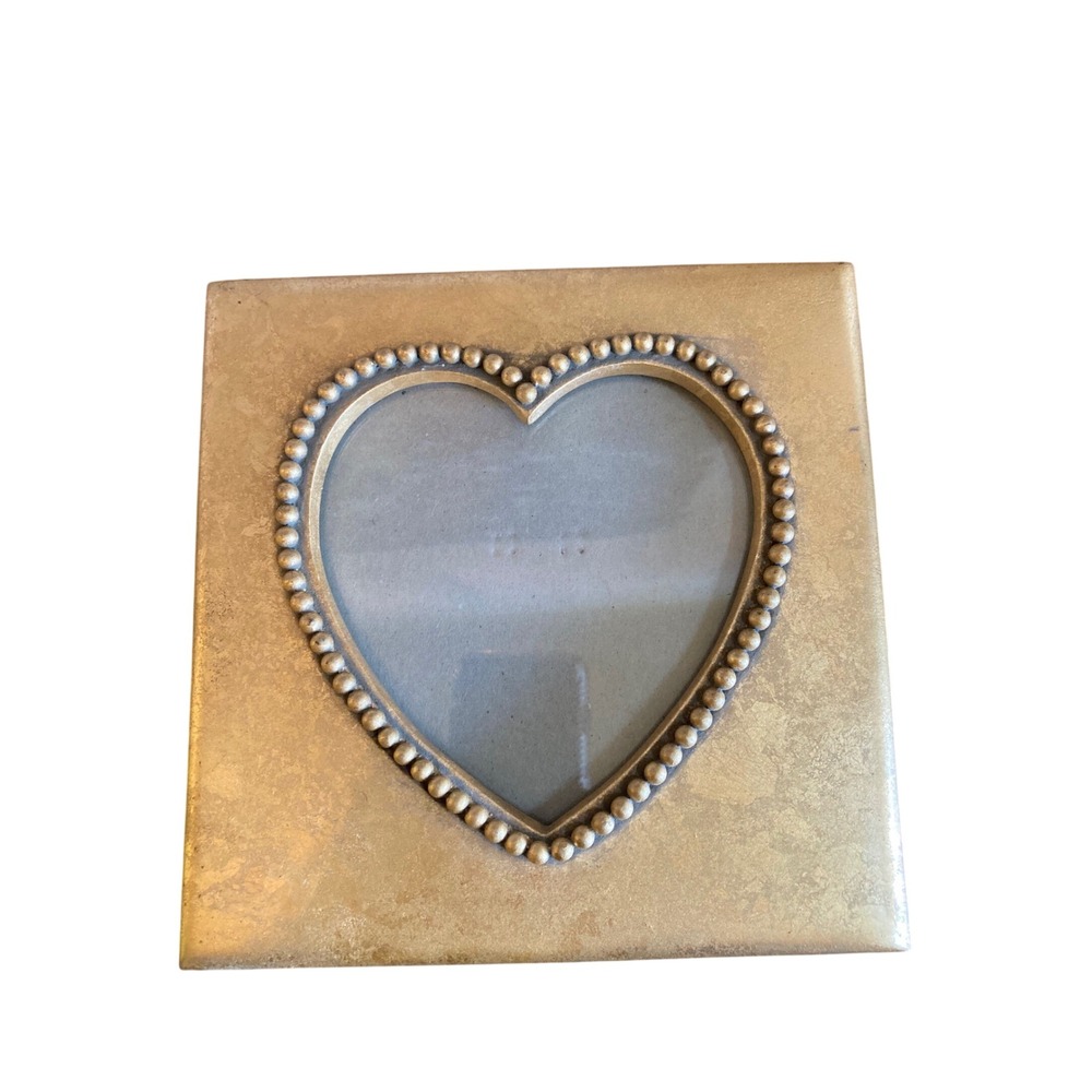 Vintage Style Gold Beaded Heart Shaped Square Picture Frame Tabletop Decor 6x6